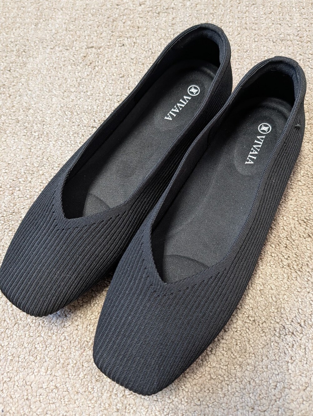 VIVAIA Ballet Flat Margot EU Sz 40.5/US 9 Square Toe Washable Shoe Black Modern